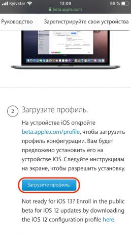 Como instalar o iOS 13 no iPhone: Vá em "Registe o seu dispositivo"
