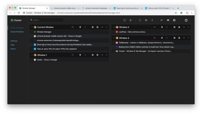 Expansão Cluster facilmente levar a vários fim abas e janelas do Chrome: o espaço da tela é usado de forma mais eficiente