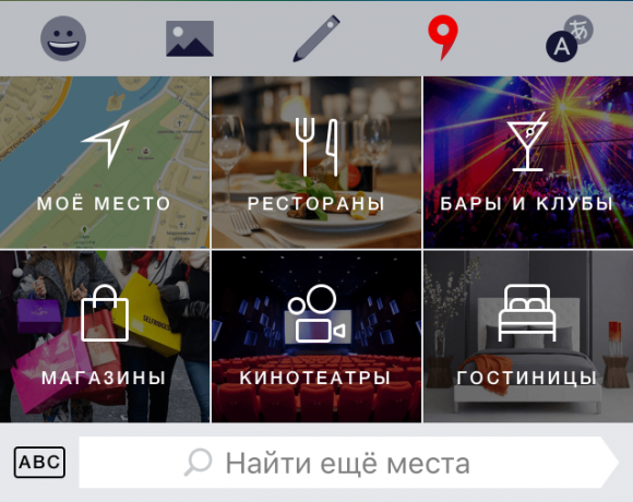 "Yandex. Teclado ": Painel Mapa