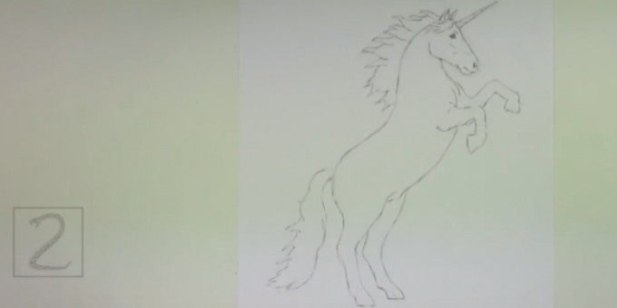 linhas em ziguezague, desenhe uma crina e cauda Unicorn