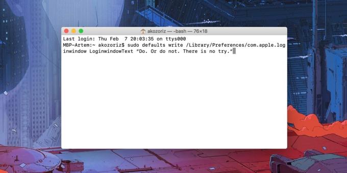 Mensagens na tela Mac Lock: copiar o comando seguinte, substituindo o texto em sua
