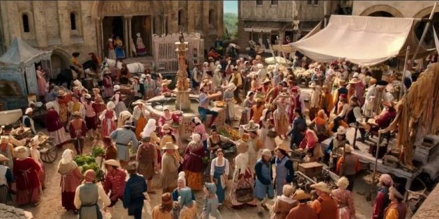 Belle e os aldeões no filme 2017