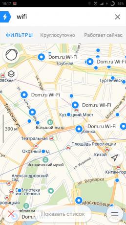 "Yandex. Mapa "da cidade: Pesquisar wi-fi