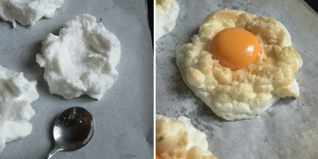 Ovos mexidos: receita. Adicione um pouco de queijo ralado, gema crua no centro e coloque tudo de volta no forno