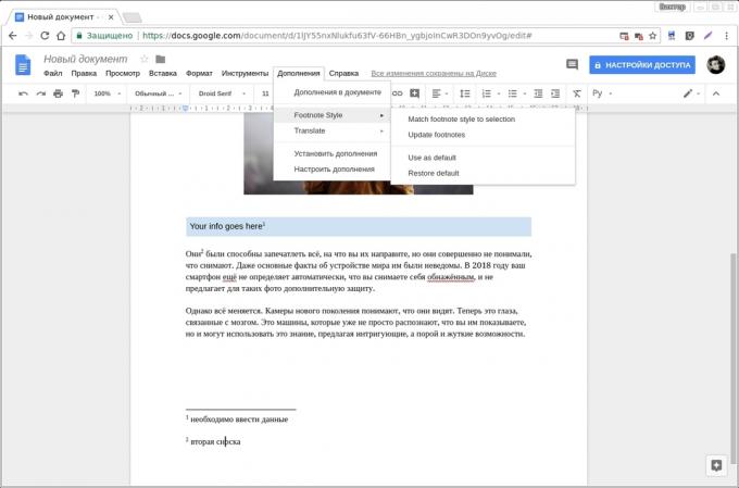 Google Docs add-ons: Nota de rodapé Estilo