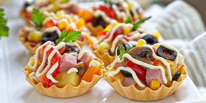 Tarteletes com cogumelos e presunto