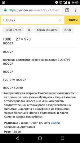 "Yandex": cálculos na barra de pesquisa