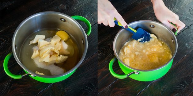 Clássico "Medovik" com creme de leite: misture ovos, manteiga, açúcar e mel