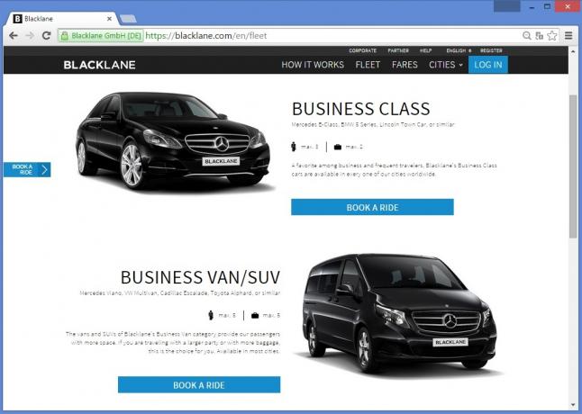 Blacklane fornece máquinas de classe empresarial, carrinhas comerciais e carros de luxo