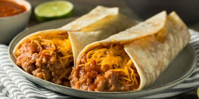 Burrito com carne moída e feijão