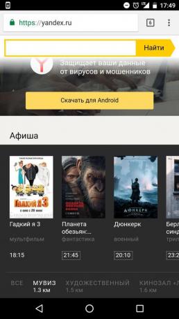 "Yandex": agendar a sala de cinema selecionadas