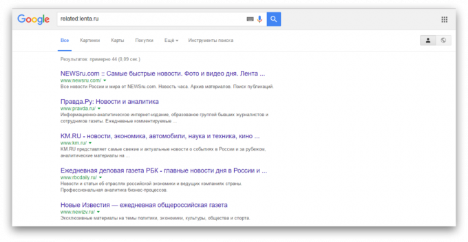 pesquisar no Google: Busca sites semelhantes