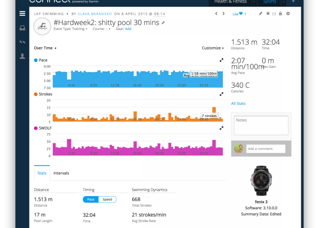 Nadar com Garmin Fénix 3 em piscina