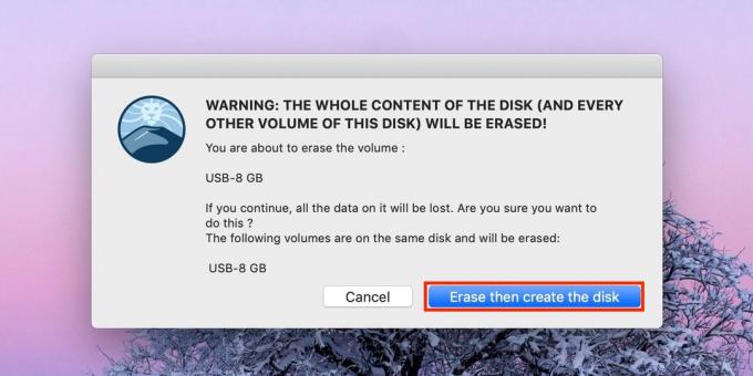 Como fazer um flash drive USB bootável com MacOS: clique em Apagar a criar o disco