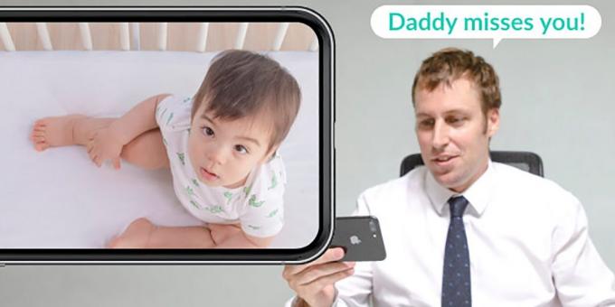 monitor do bebê inteligente Cubo AI fornece a função de comunicação de voz de duas vias.