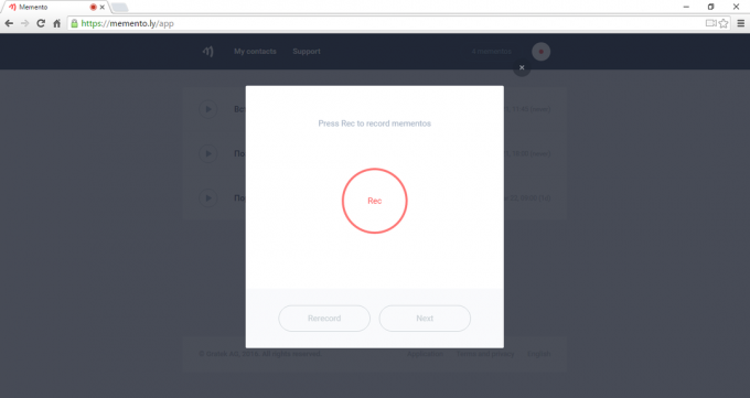 Memento.ly: entrada na interface web