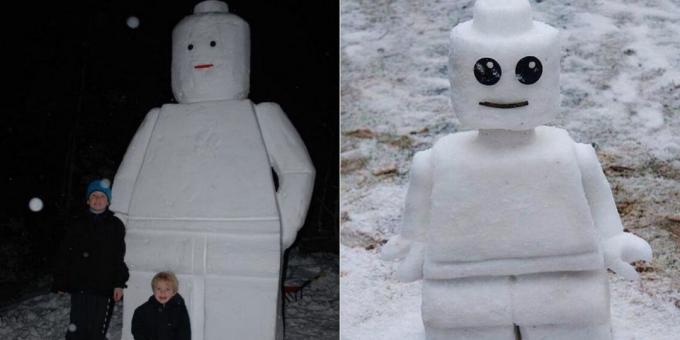 Neve molda com as mãos: homem Lego