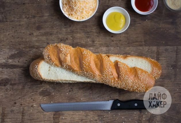 baguete recheado: corte cuidadosamente a parte de cima do pão