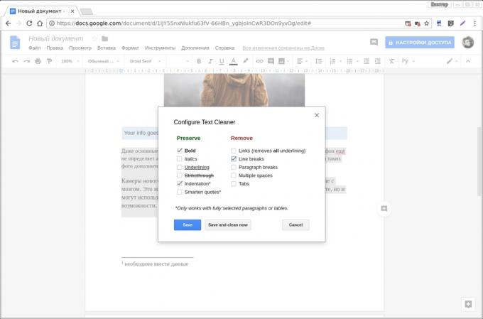 Google Docs add-ons: Cleaner Texto