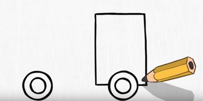 Como desenhar um caminhão de bombeiros: desenhe um retângulo