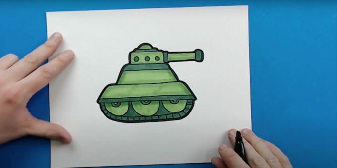 Como desenhar um tanque: pinte os detalhes e circule o tanque