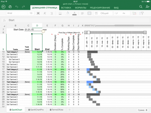 modelo gráfico do Excel Gantt