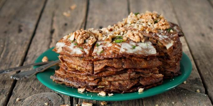 Bolo de fígado com queijo e nozes