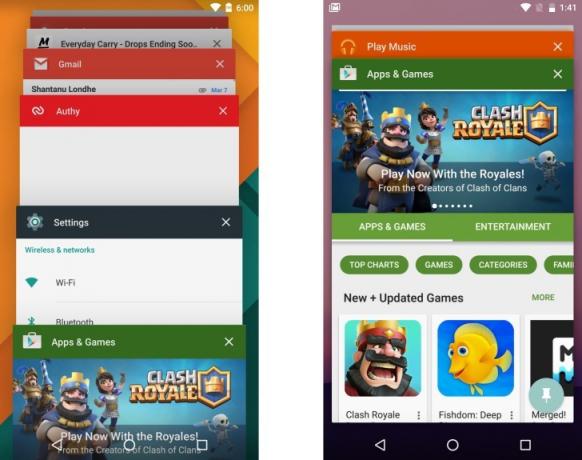 N. Android Nova interface do menu de aplicativos recentes