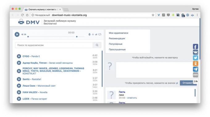Programa para VKontakte download de música: DMV