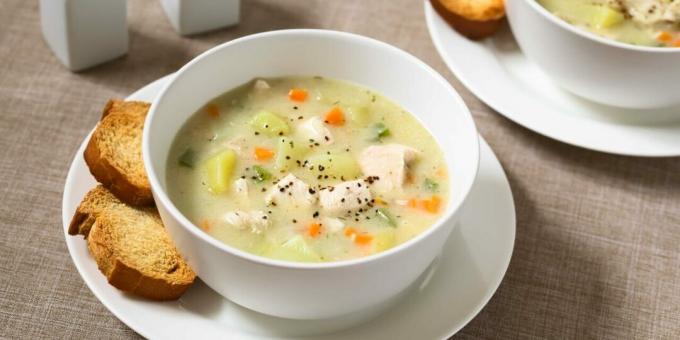 Sopa de frango com queijo e legumes