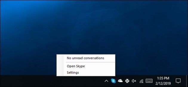 programa Skype UWP não prevê o menu "Quit Skype»