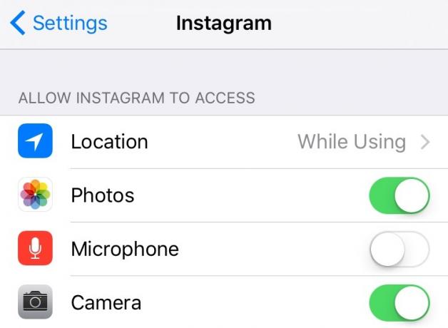 Controlar o acesso à informação aplicação no iOS Instagram 9