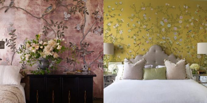 motivos florais lunáticos no papel de parede para o quarto