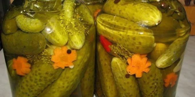 Como pickle pepinos: Pepinos conservados e cenouras, pimentões e rábano