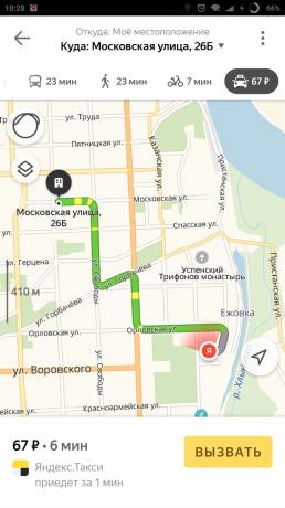 "Yandex. Mapa "da cidade: taxi