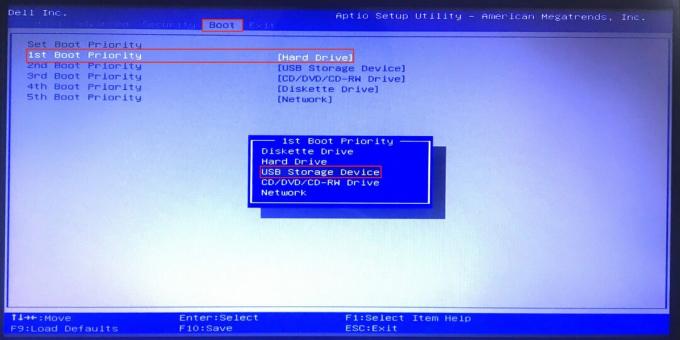 Como configurar o BIOS para inicializar a partir de uma unidade flash USB através do menu Boot Priority