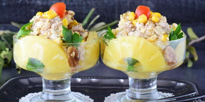 receita simples de salada com nozes, abacaxi e frango