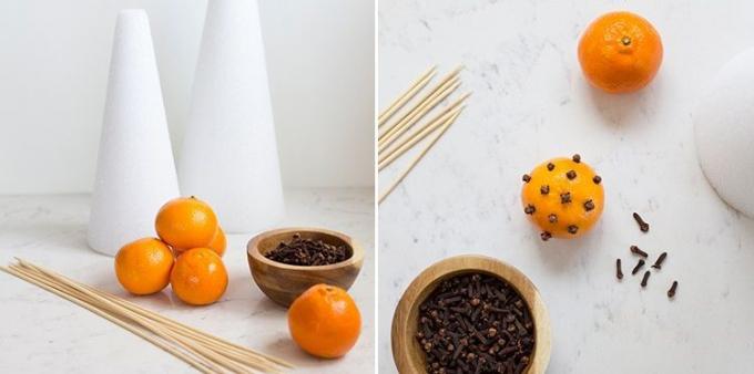 Como decorar uma mesa para a véspera de Ano Novo: Árvore de tangerina