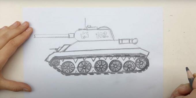 Como desenhar um tanque: pintar sobre as rodas