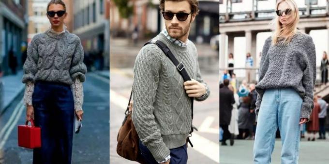 blusas da moda 2018-2019: suéter cinza clássico