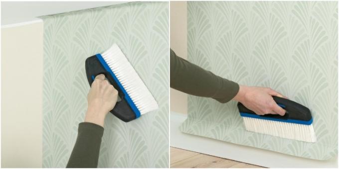 Como cola de papel de parede: suavizar o rolo de papel de parede ou escova seco