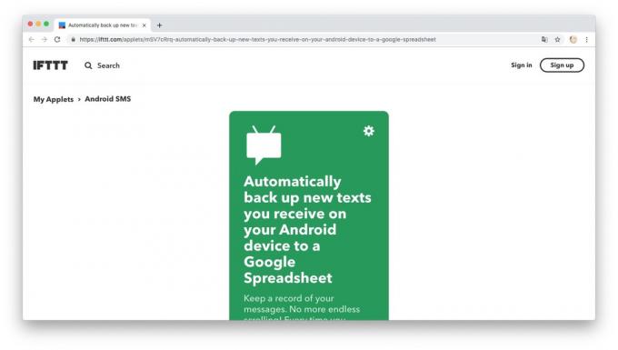 Automação ação com IFTTT receitas: estão conduzindo Journal of mensagens SMS para o Google Docs