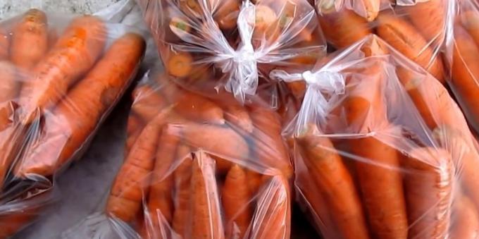 Como armazenar cenouras em sacos: cenouras colocar em sacos de plástico e amarrá-los corretamente