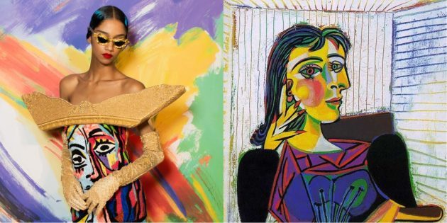 modelo de Moschino e Picasso "Retrato de Dora Maar".