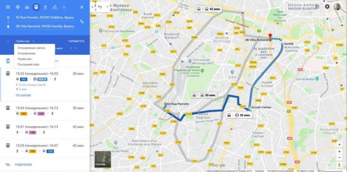 Google Maps. estimativa de tempo de chegada