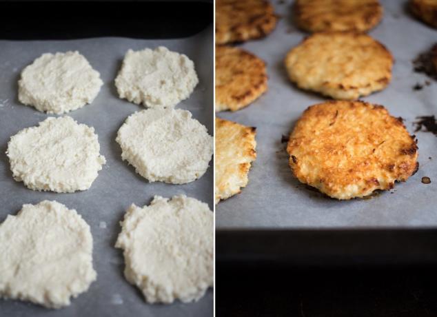 Coconut biscoitos com creme de queijo: Cozimento