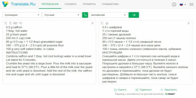 Translate.ru: receitas