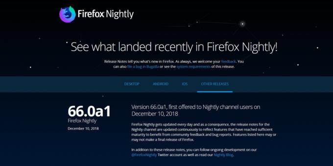 Versão do Firefox: Firefox Nightly