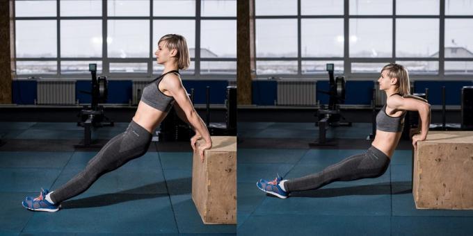 casa workouts para iniciantes: flexões inversa com as pernas esticadas