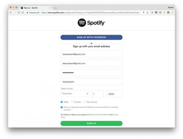 registro de Spotify